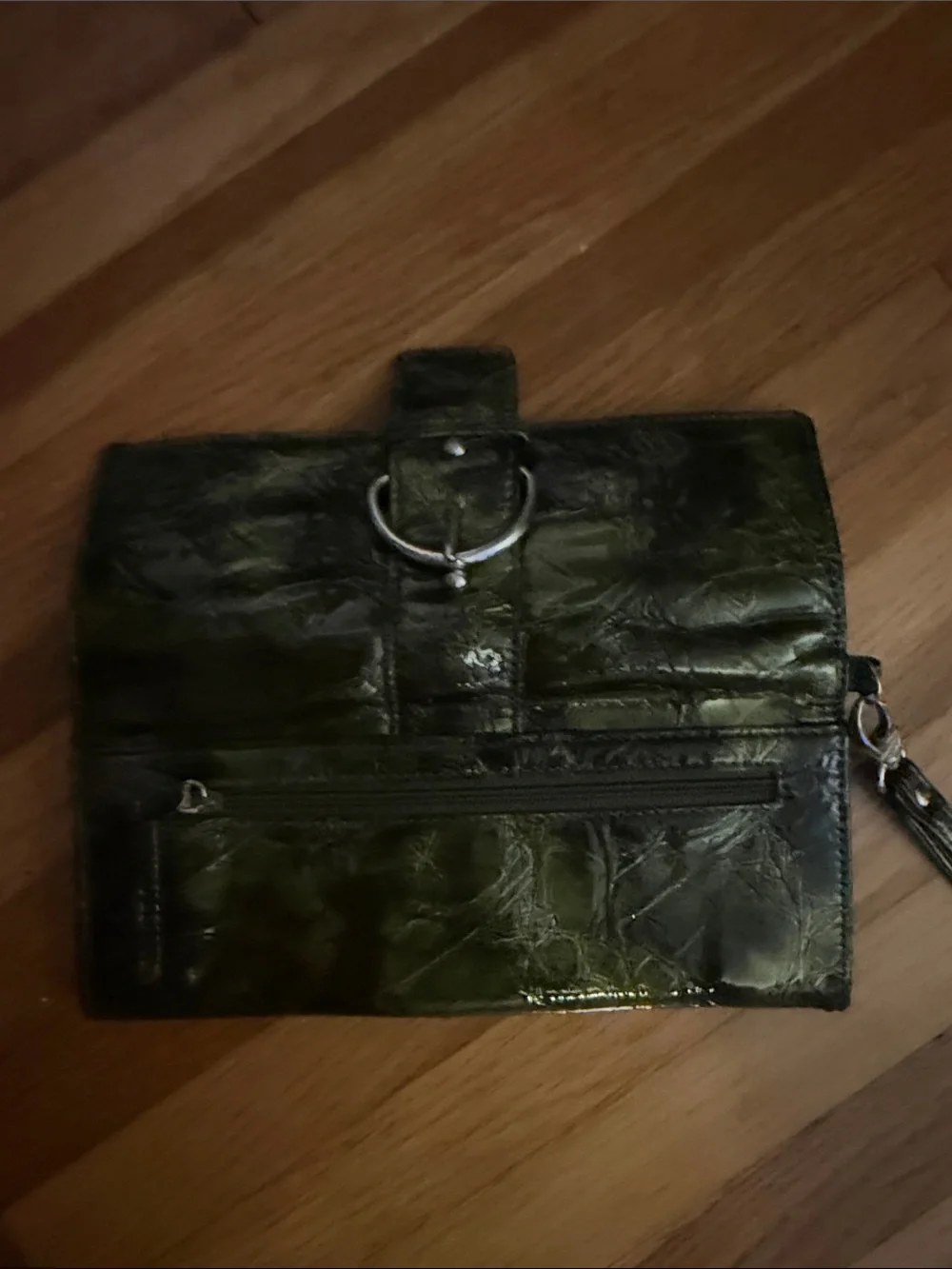 Olive Green Croc-Embossed Wristlet Clutch